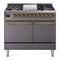 ILVE Nostalgie II 40 inch Propane Gas Dual Fuel Range with 6 Sealed Burners, Griddle with Triple Glass Door in Graphite Matte with Brass Trim