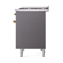 ILVE 40-Inch Nostalgie II Dual Fuel Range with 6 Burners, Griddle and Solid Door Oven  in Matte Graphite with Brass Trim (UPD40FQNMPMGG)