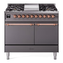 ILVE Nostalgie II 40 inch Propane Gas Dual Fuel Range with 6 Sealed Burners, Griddle with Triple Glass Door in Graphite Matte with Copper Trim