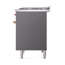 ILVE Nostalgie II 40 inch Propane Gas Dual Fuel Range with 6 Sealed Burners, Griddle with Triple Glass Door in Graphite Matte with Copper Trim
