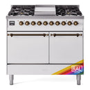 ILVE Nostalgie II 40 inch Propane Gas Dual Fuel Range with 6 Sealed Burners, Griddle with Triple Glass Door in RAL with Burnished Trim