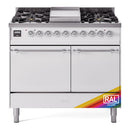 ILVE Nostalgie II 40 inch Propane Gas Dual Fuel Range with 6 Sealed Burners, Griddle with Triple Glass Door in RAL with Chrome Trim