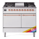 ILVE Nostalgie II 40 inch Propane Gas Dual Fuel Range with 6 Sealed Burners, Griddle with Triple Glass Door in RAL with Copper Trim