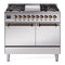 ILVE Nostalgie II 40 inch Propane Gas Dual Fuel Range with 6 Sealed Burners, Griddle with Triple Glass Door in Stainless Steel with Burnished Trim