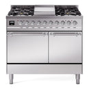 ILVE Nostalgie II 40 inch Propane Gas Dual Fuel Range with 6 Sealed Burners, Griddle with Triple Glass Door in Stainless Steel with Chrome Trim