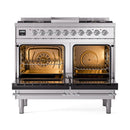 ILVE Nostalgie II 40 inch Propane Gas Dual Fuel Range with 6 Sealed Burners, Griddle with Triple Glass Door in Stainless Steel with Chrome Trim