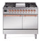 ILVE 40-Inch Nostalgie II Dual Fuel Range with 6 Burners, Griddle and Solid Door Oven in Stainless Steel with Copper Trim (UPD40FQNMPSSP)