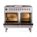 ILVE Nostalgie II 40 inch Propane Gas Dual Fuel Range with 6 Sealed Burners, Griddle with Triple Glass Door in Stainless Steel with Copper Trim