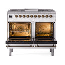 ILVE 40-Inch Nostalgie II Dual Fuel Range with 6 Burners, Griddle and Solid Door Oven in White with Bronze Trim (UPD40FQNMPWHB)