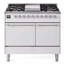 ILVE Nostalgie II 40 inch Propane Gas Dual Fuel Range with 6 Sealed Burners, Griddle with Triple Glass Door in White with Chrome Trim