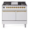 ILVE Nostalgie II 40 inch Propane Gas Dual Fuel Range with 6 Sealed Burners, Griddle with Triple Glass Door in White with Brass Trim