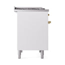 ILVE Nostalgie II 40 inch Propane Gas Dual Fuel Range with 6 Sealed Burners, Griddle with Triple Glass Door in White with Brass Trim