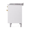 ILVE Nostalgie II 40 inch Propane Gas Dual Fuel Range with 6 Sealed Burners, Griddle with Triple Glass Door in White with Brass Trim