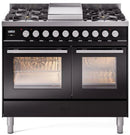 ILVE Professional Plus II 40-Inch Freestanding Dual Fuel Range with 6 Sealed Burner and Removable Griddle in Glossy Black (UPD40FWMPBK)