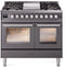 ILVE Professional Plus II 40-Inch Freestanding Dual Fuel Range with 6 Sealed Burner and Removable Griddle in Matte Graphite (UPD40FWMPMG)