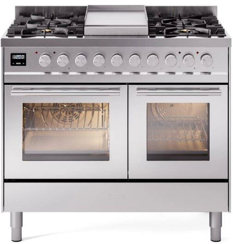 ILVE Professional Plus II 40-Inch Freestanding Dual Fuel Range with 6 Sealed Burner and Removable Griddle in Stainless Steel (UPD40FWMPSS)