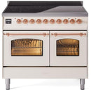 ILVE Nostalgie II 40-Inch Freestanding Electric Induction Range in Antique White with Copper Trim (UPDI406NMPAWP)