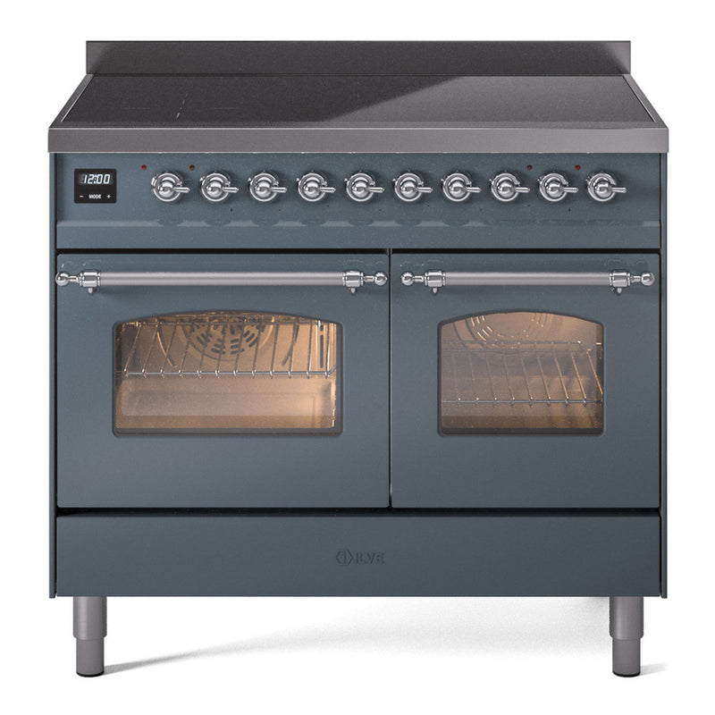 ILVE Nostalgie II 40-Inch Freestanding Electric Induction Range in Blue Grey with Chrome Trim (UPDI406NMPBGC)