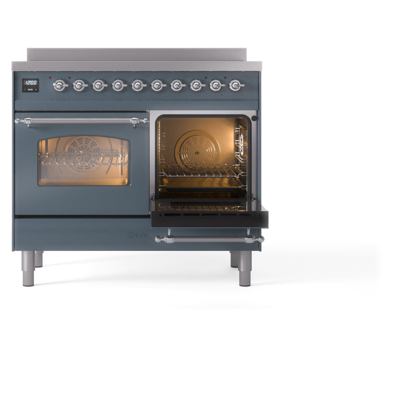 ILVE Nostalgie II 40-Inch Freestanding Electric Induction Range in Blue Grey with Chrome Trim (UPDI406NMPBGC)