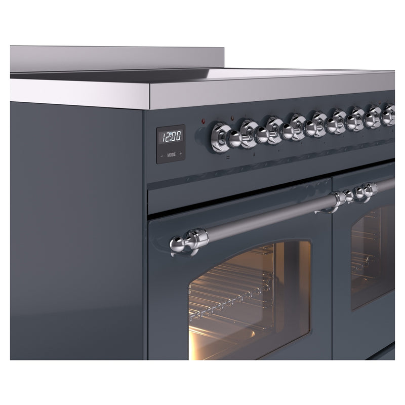 ILVE Nostalgie II 40-Inch Freestanding Electric Induction Range in Blue Grey with Chrome Trim (UPDI406NMPBGC)