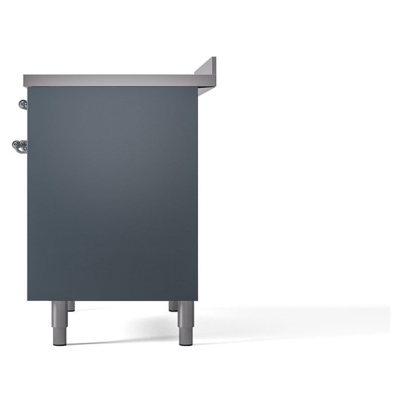 ILVE Nostalgie II 40-Inch Freestanding Electric Induction Range in Blue Grey with Chrome Trim (UPDI406NMPBGC)