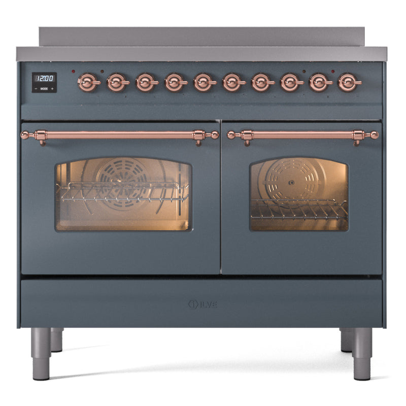 ILVE Nostalgie II 40-Inch Freestanding Electric Induction Range in Blue Grey with Copper Trim (UPDI406NMPBGP)