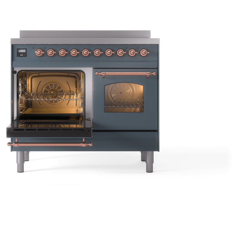 ILVE Nostalgie II 40-Inch Freestanding Electric Induction Range in Blue Grey with Copper Trim (UPDI406NMPBGP)