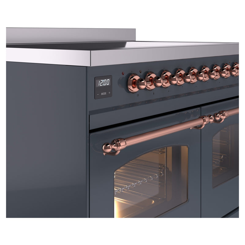 ILVE Nostalgie II 40-Inch Freestanding Electric Induction Range in Blue Grey with Copper Trim (UPDI406NMPBGP)