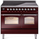 ILVE Nostalgie II 40-Inch Freestanding Electric Induction Range in Burgundy with Chrome Trim (UPDI406NMPBUC)