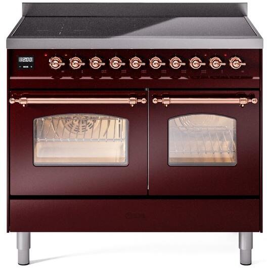 ILVE Nostalgie II 40-Inch Freestanding Electric Induction Range in Burgundy with Copper Trim (UPDI406NMPBUP)