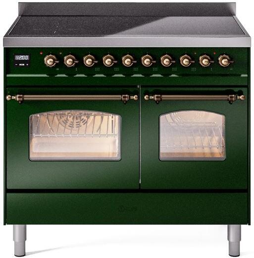 ILVE Nostalgie II 40-Inch Freestanding Electric Induction Range in Emerald Green with Bronze Trim (UPDI406NMPEGB)