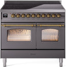ILVE Nostalgie II 40-Inch Freestanding Electric Induction Range in Matte Graphite with Brass Trim (UPDI406NMPMGG)