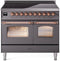 ILVE Nostalgie II 40-Inch Freestanding Electric Induction Range in Matte Graphite with Copper Trim (UPDI406NMPMGP)