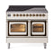 ILVE Nostalgie II Noblesse 40-Inch 4.3 Cu. Ft. Dual Oven Induction Range with 6 Elements and Triple Glass Door in Antique White with Burnished Bronze Trim (UNDI406NMPAWB)