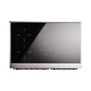 Bronze-trim induction range cooktop window panel with dotted heat indicator marks