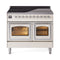 ILVE Nostalgie II Noblesse 40-Inch 4.3 Cu. Ft. Dual Oven Induction Range with 6 Elements and Triple Glass Door in Antique White with Chrome Trim (UNDI406NMPAWC)