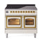 ILVE Nostalgie II Noblesse 40-Inch 4.3 Cu. Ft. Dual Oven Induction Range with 6 Elements and Triple Glass Door in Antique White with Brass Trim (UNDI406NMPAWG)