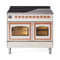 ILVE Nostalgie II Noblesse 40-Inch 4.3 Cu. Ft. Dual Oven Induction Range with 6 Elements and Triple Glass Door in Antique White with Copper Trim (UNDI406NMPAWP)