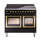 ILVE Nostalgie II Noblesse 40-Inch 4.3 Cu. Ft. Dual Oven Induction Range with 6 Elements and Triple Glass Door in Glossy Black with Brass Trim (UNDI406NMPBKG)