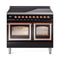 ILVE Nostalgie II Noblesse 40-Inch 4.3 Cu. Ft. Dual Oven Induction Range with 6 Elements and Triple Glass Door in Glossy Black with Copper Trim (UNDI406NMPBKP)
