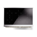 Induction range black glass control panel with burner indicator markings