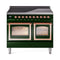 ILVE Nostalgie II Noblesse 40-Inch 4.3 Cu. Ft. Dual Oven Induction Range with 6 Elements and Triple Glass Door in Emerald Green with Copper Trim (UNDI406NMPEGP)
