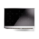 Induction range black glass display panel with white indicator line markings