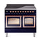 ILVE Nostalgie II Noblesse 40-Inch 4.3 Cu. Ft. Dual Oven Induction Range with 6 Elements and Triple Glass Door in Midnight Blue with Copper Trim (UNDI406NMPMBP)