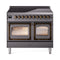ILVE Nostalgie II Noblesse 40-Inch 4.3 Cu. Ft. Dual Oven Induction Range with 6 Elements and Triple Glass Door in Matte Graphite with Burnished Bronze Trim (UNDI406NMPMGB)