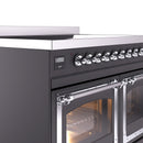 ILVE induction range control knobs and oven door handles in matte graphite
