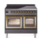 ILVE Nostalgie II Noblesse 40-Inch 4.3 Cu. Ft. Dual Oven Induction Range with 6 Elements and Triple Glass Door in Matte Graphite with Brass Trim (UNDI406NMPMGG)