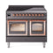 ILVE Nostalgie II Noblesse 40-Inch 4.3 Cu. Ft. Dual Oven Induction Range with 6 Elements and Triple Glass Door in Matte Graphite with Copper Trim (UNDI406NMPMGP)
