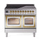 ILVE Nostalgie II Noblesse 40-Inch 4.3 Cu. Ft. Dual Oven Induction Range with 6 Elements and Triple Glass Door in Stainless Steel with Brass Trim (UNDI406NMPSSG)