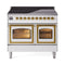 ILVE Nostalgie II Noblesse 40-Inch 4.3 Cu. Ft. Dual Oven Induction Range with 6 Elements and Triple Glass Door in White with Brass Trim (UNDI406NMPWHG)